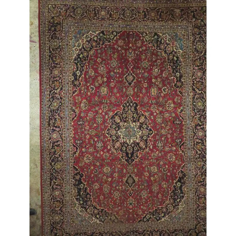 One Of The Kind Hand-Knotted Persian Wool Rug _ Luxurious Vintage Design, 12'7" X 9'11", Artisan Crafted